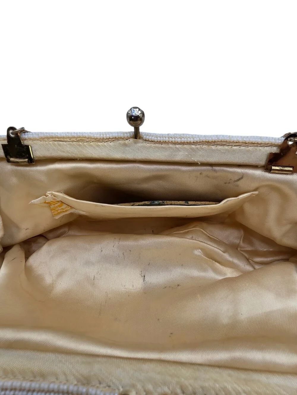 Beaded Floral Clutch Vintage Handbag Handbeaded White Beige Purse